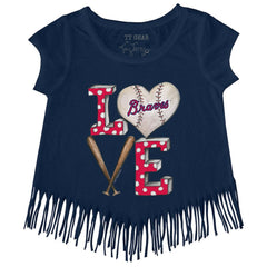 Atlanta Braves Tiny Turnip Girls Youth Baseball Love Fringe T-Shirt - Navy T-shirts