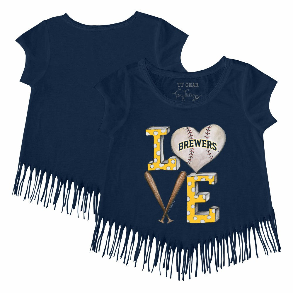 Milwaukee Brewers Tiny Turnip Girls Youth Baseball Love Fringe T-Shirt - Navy T-shirts