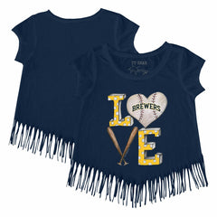 Milwaukee Brewers Tiny Turnip Girls Youth Baseball Love Fringe T-Shirt - Navy T-shirts