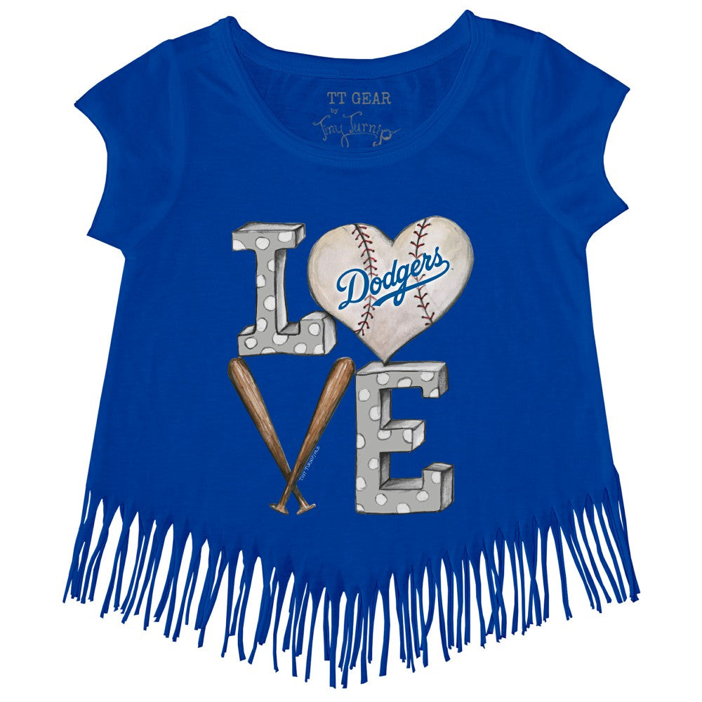 Los Angeles Dodgers Tiny Turnip Girls Youth Baseball Love Fringe T-Shirt - Royal T-shirts