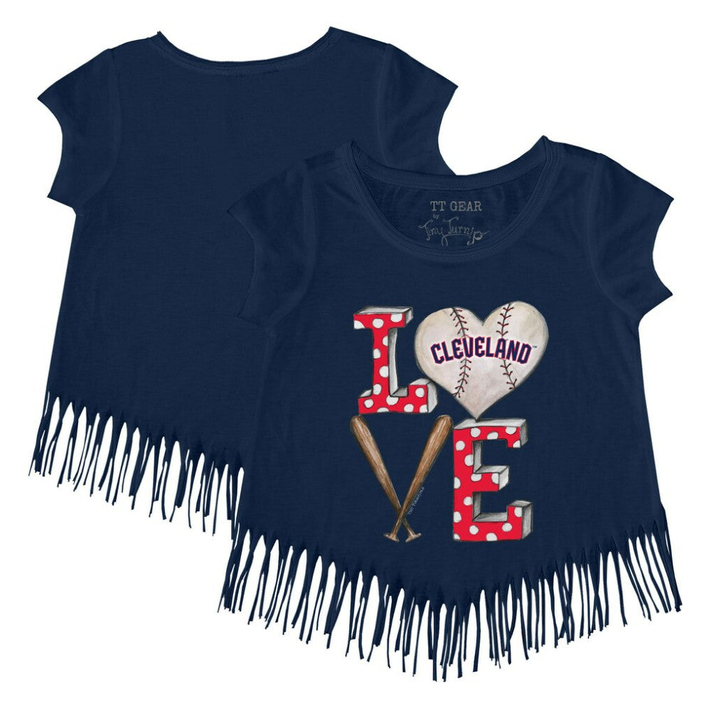 Cleveland Guardians Tiny Turnip Girls Youth Baseball Love Fringe T-Shirt - Navy T-shirts