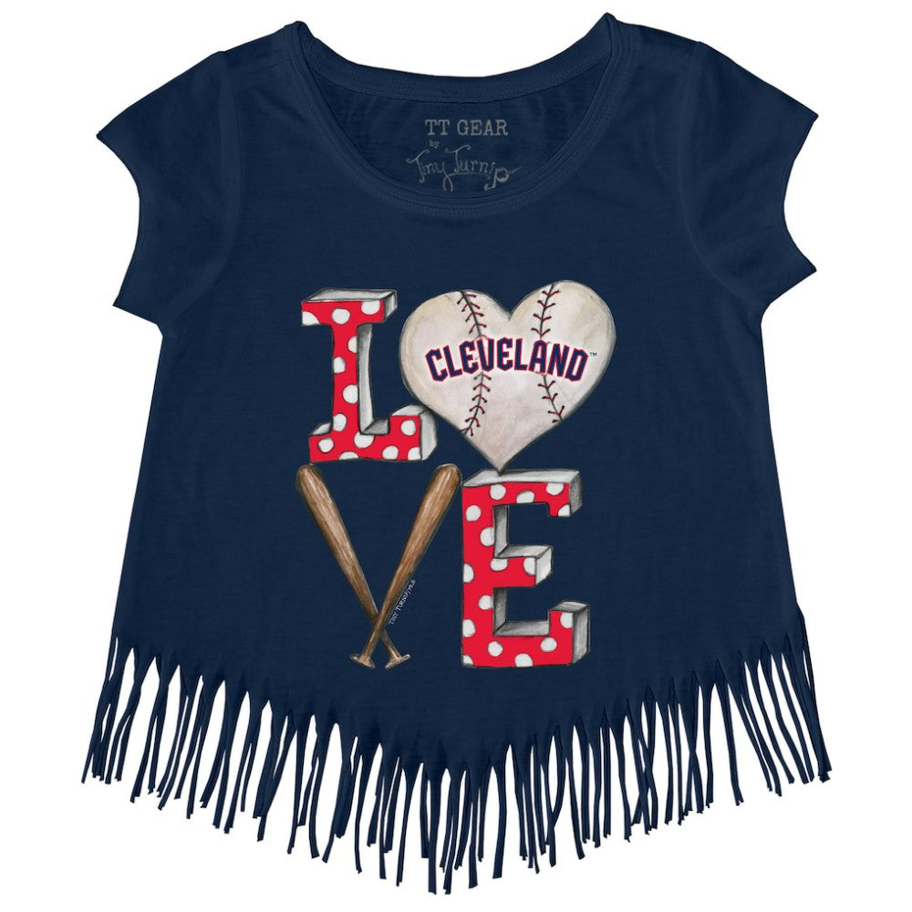 Cleveland Guardians Tiny Turnip Girls Youth Baseball Love Fringe T-Shirt - Navy T-shirts