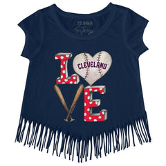 Cleveland Guardians Tiny Turnip Girls Youth Baseball Love Fringe T-Shirt - Navy T-shirts