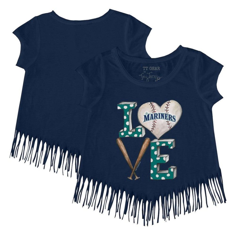 Seattle Mariners Tiny Turnip Girls Youth Baseball Love Fringe T-Shirt - Navy T-shirts