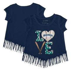 Seattle Mariners Tiny Turnip Girls Youth Baseball Love Fringe T-Shirt - Navy T-shirts