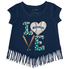Seattle Mariners Tiny Turnip Girls Youth Baseball Love Fringe T-Shirt - Navy T-shirts