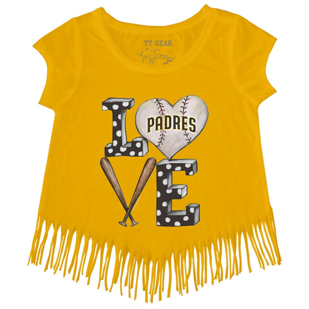 San Diego Padres Tiny Turnip Girls Youth Baseball Love Fringe T-Shirt - Gold T-shirts