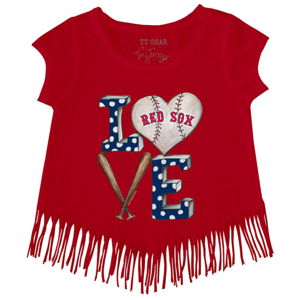 Boston Red Sox Tiny Turnip Girls Youth Baseball Love Fringe T-Shirt - Red T-shirts