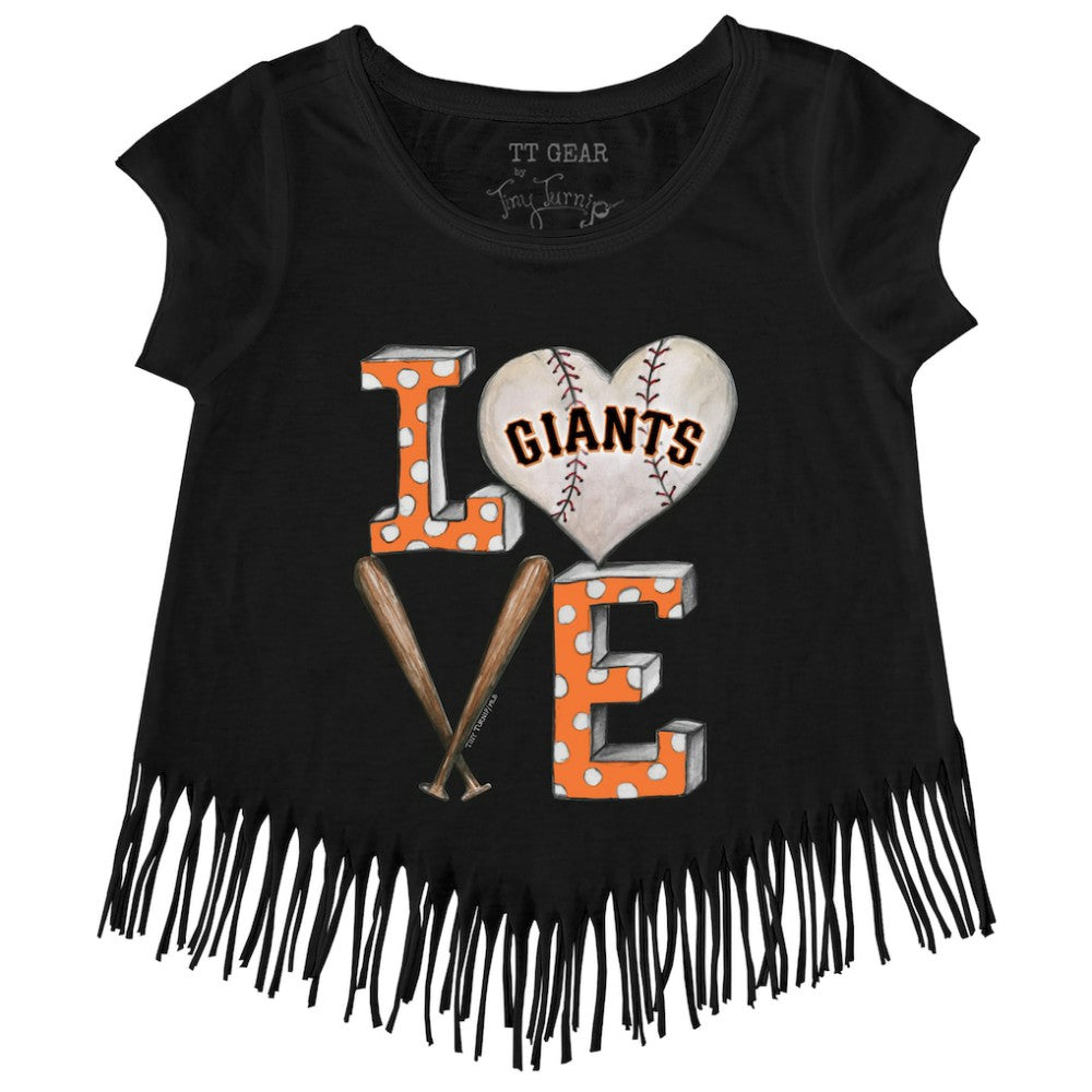 San Francisco Giants Tiny Turnip Girls Youth Baseball Love Fringe T-Shirt - Black T-shirts