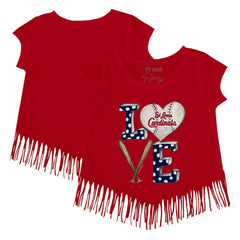 St. Louis Cardinals Tiny Turnip Girls Youth Baseball Love Fringe T-Shirt - Red T-shirts