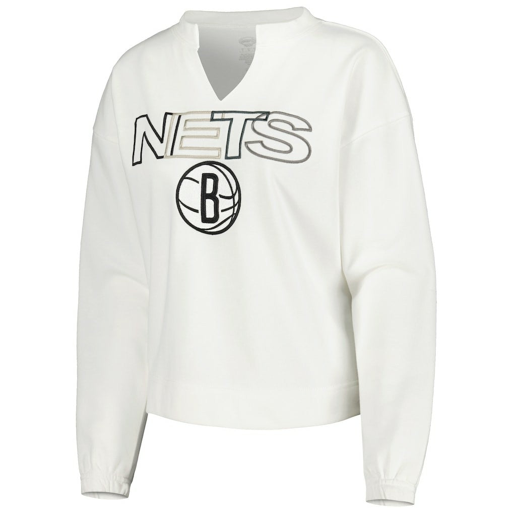 Brooklyn Nets Concepts Sport Women's Sunray Notch Neck Long Sleeve Top White