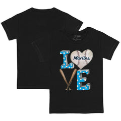 Miami Marlins Tiny Turnip Youth Baseball Love T-Shirt - Black T-shirts