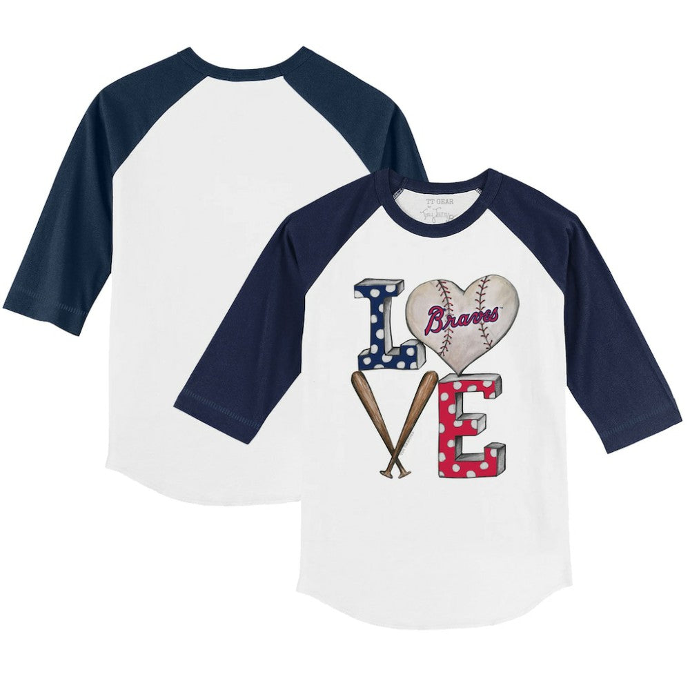 Atlanta Braves Tiny Turnip Youth Baseball Love 3/4-Sleeve Raglan T-Shirt - White/Navy T-shirts