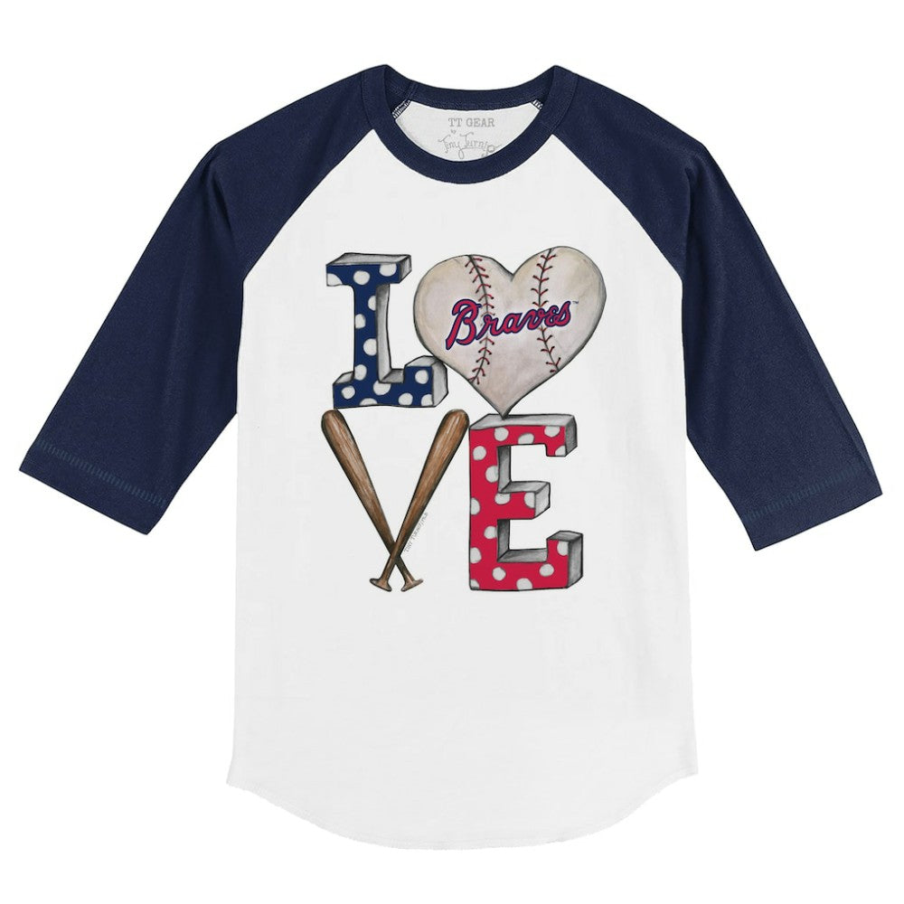 Atlanta Braves Tiny Turnip Youth Baseball Love 3/4-Sleeve Raglan T-Shirt - White/Navy T-shirts