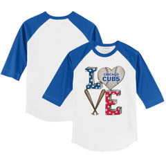 Chicago Cubs Tiny Turnip Youth Baseball Love 3/4-Sleeve Raglan T-Shirt - White/Royal T-shirts