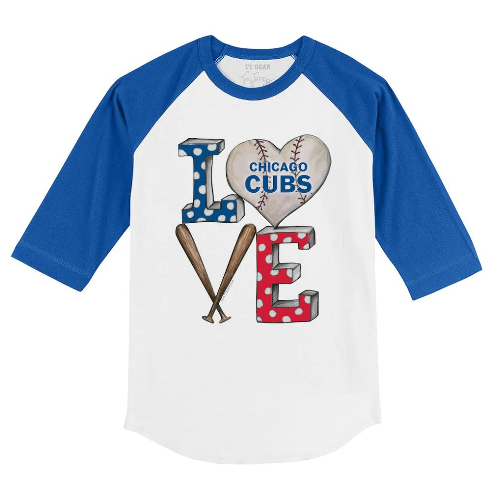 Chicago Cubs Tiny Turnip Youth Baseball Love 3/4-Sleeve Raglan T-Shirt - White/Royal T-shirts