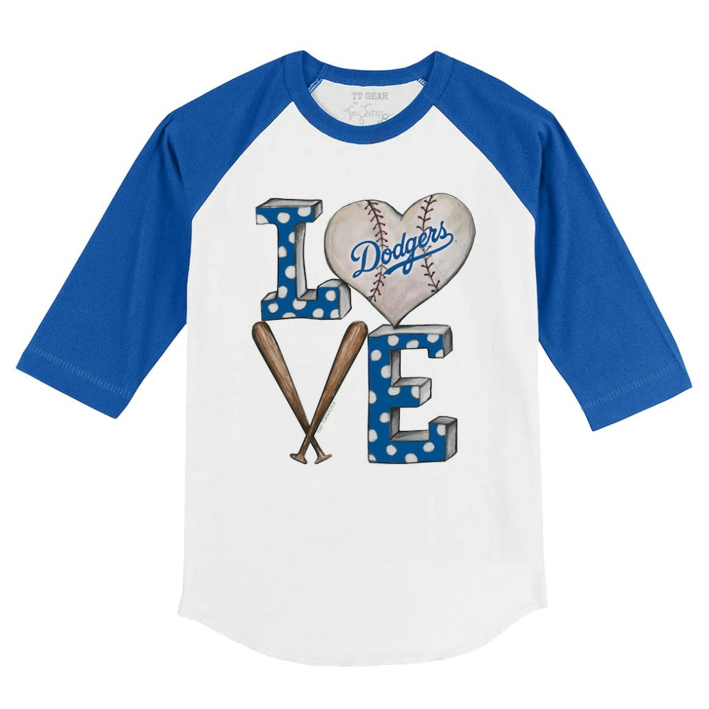 Los Angeles Dodgers Tiny Turnip Youth Baseball Love 3/4-Sleeve Raglan T-Shirt - White/Royal T-shirts