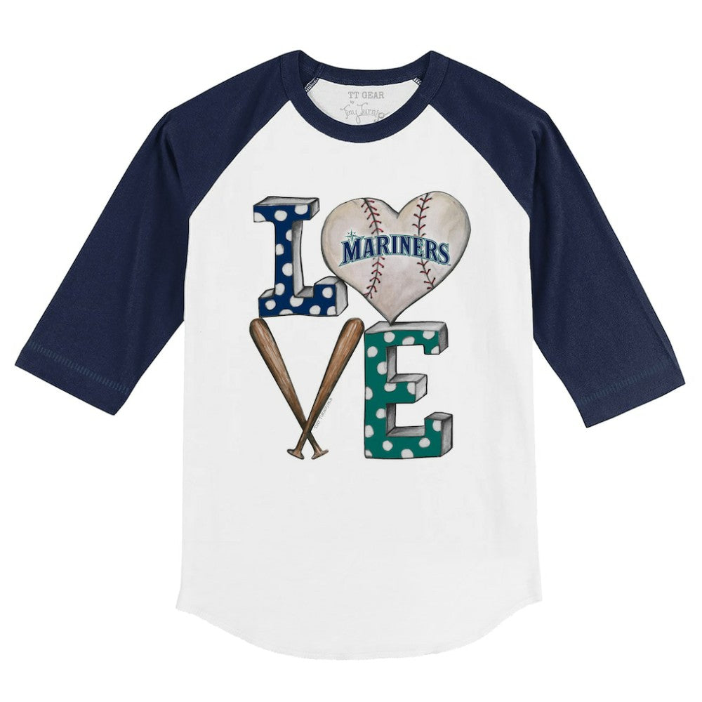 Seattle Mariners Tiny Turnip Youth Baseball Love 3/4-Sleeve Raglan T-Shirt - White/Navy T-shirts