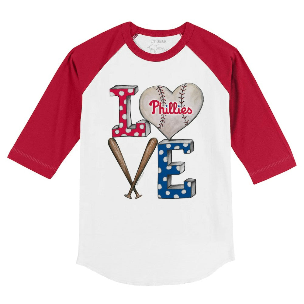 Philadelphia Phillies Tiny Turnip Youth Baseball Love 3/4-Sleeve Raglan T-Shirt - White/Red T-shirts