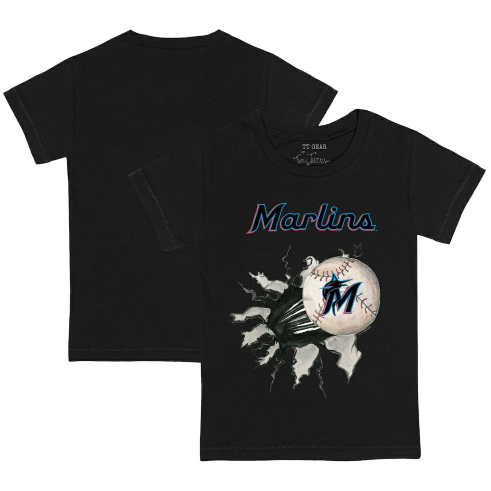 Miami Marlins Tiny Turnip Youth Baseball Tear T-Shirt - Black T-shirts