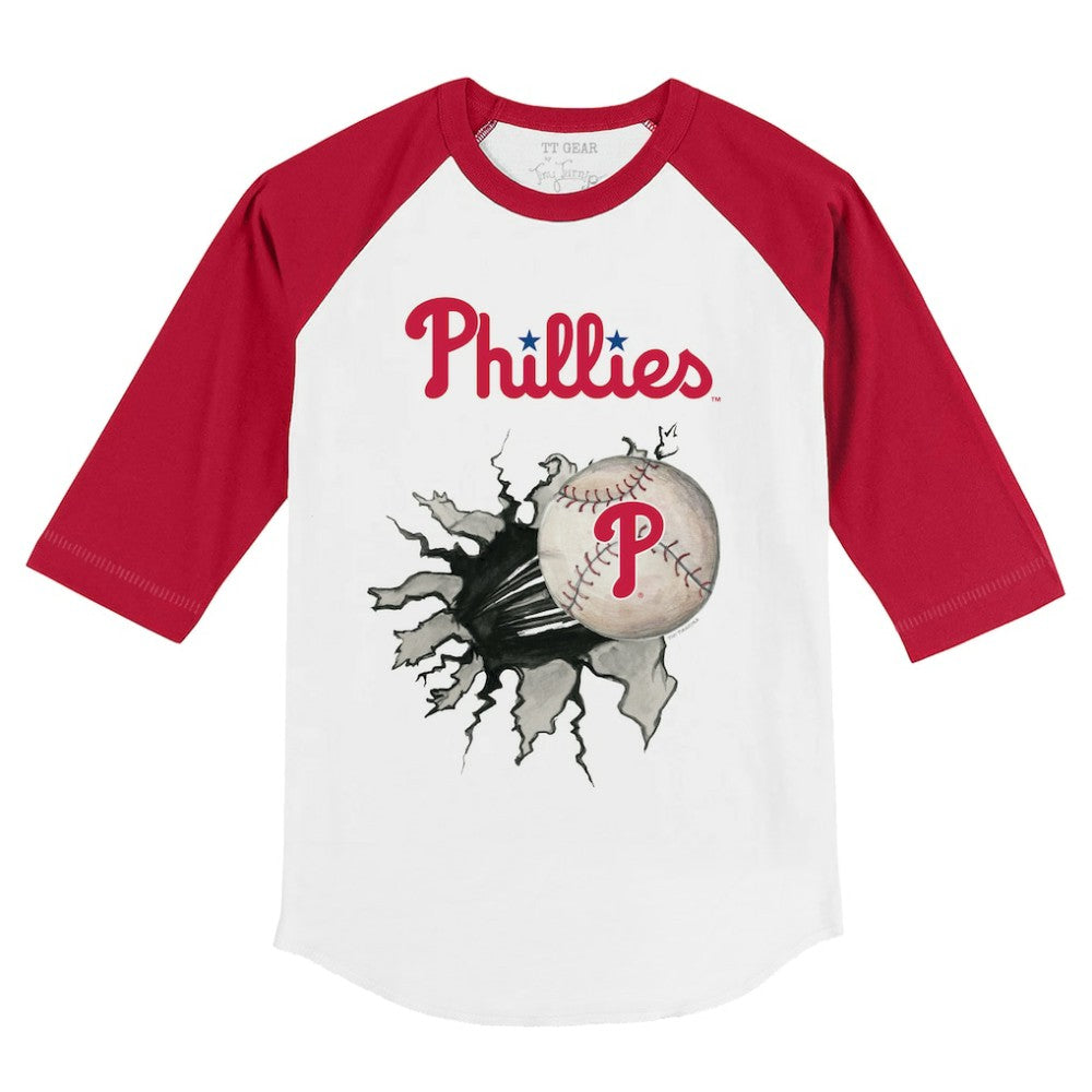 Philadelphia Phillies Tiny Turnip Youth Baseball Tear 3/4-Sleeve Raglan T-Shirt - White/Red T-shirts