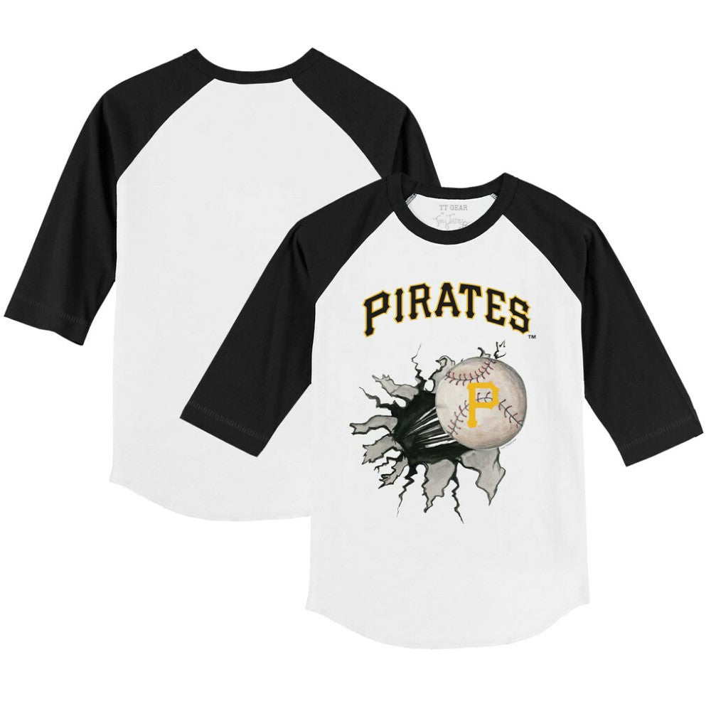 Pittsburgh Pirates Tiny Turnip Youth Baseball Tear 3/4-Sleeve Raglan T-Shirt - White/Black T-shirts