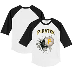 Pittsburgh Pirates Tiny Turnip Youth Baseball Tear 3/4-Sleeve Raglan T-Shirt - White/Black T-shirts