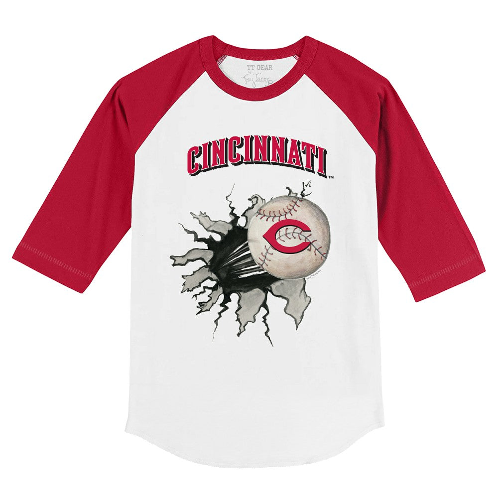 Cincinnati Reds Tiny Turnip Youth Baseball Tear 3/4-Sleeve Raglan T-Shirt - White/Red T-shirts