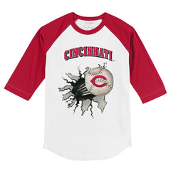 Cincinnati Reds Tiny Turnip Youth Baseball Tear 3/4-Sleeve Raglan T-Shirt - White/Red T-shirts