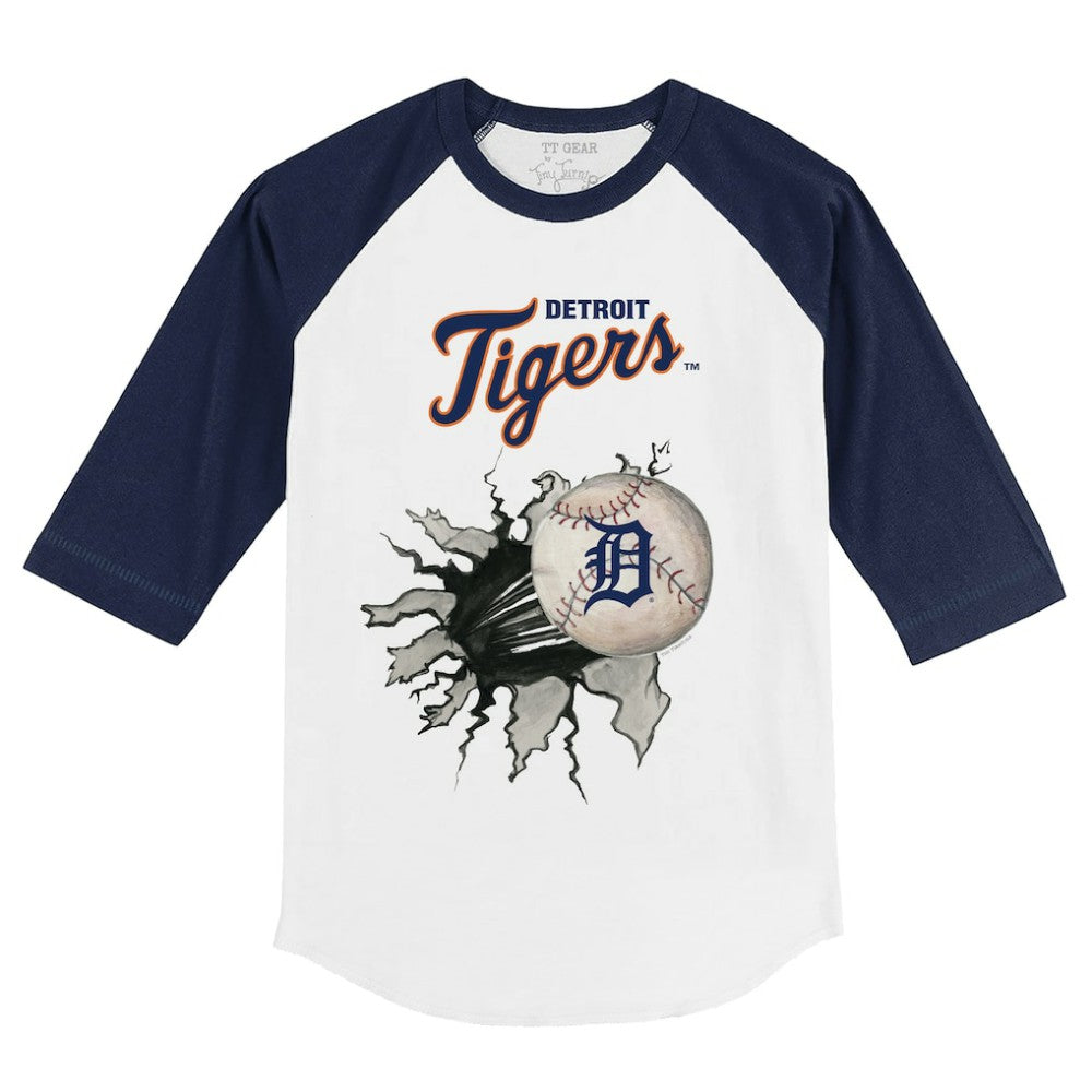 Detroit Tigers Tiny Turnip Youth Baseball Tear 3/4-Sleeve Raglan T-Shirt - White/Navy T-shirts