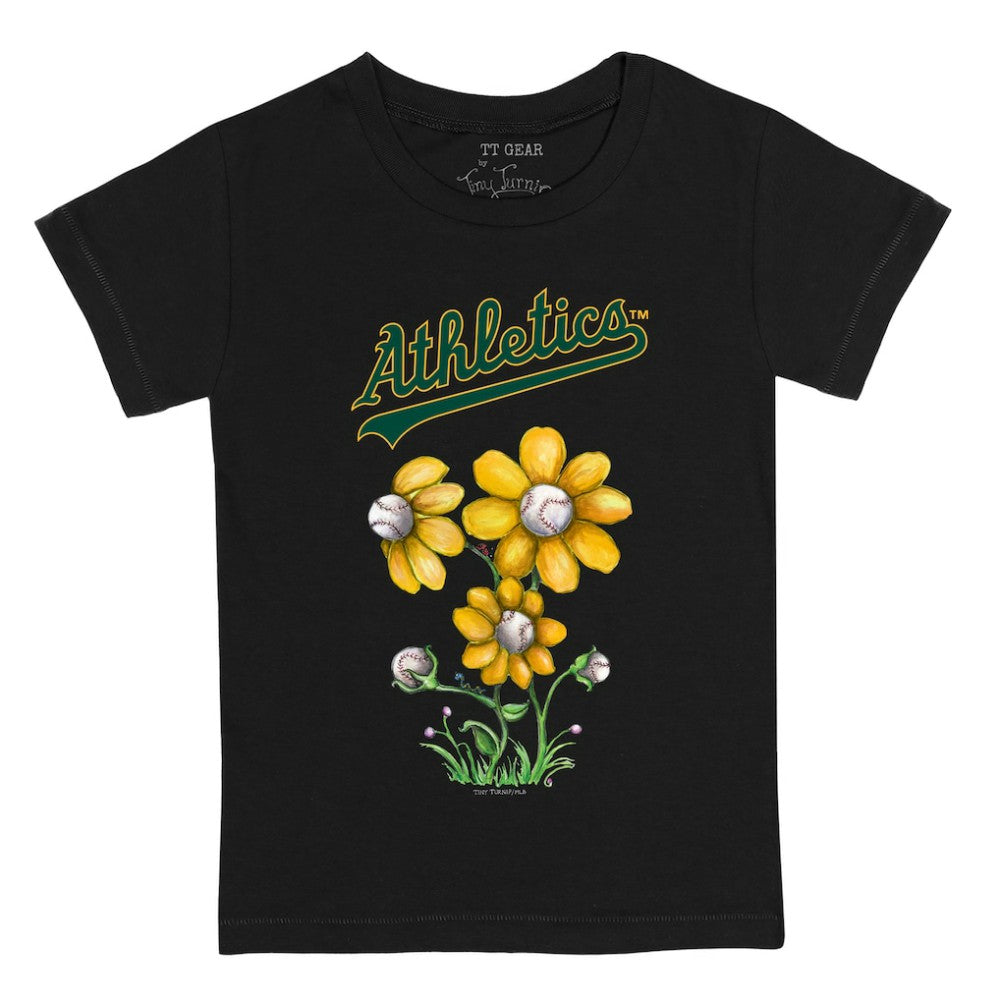 Athletics Tiny Turnip Youth Blooming Baseballs T-Shirt - Black T-shirts