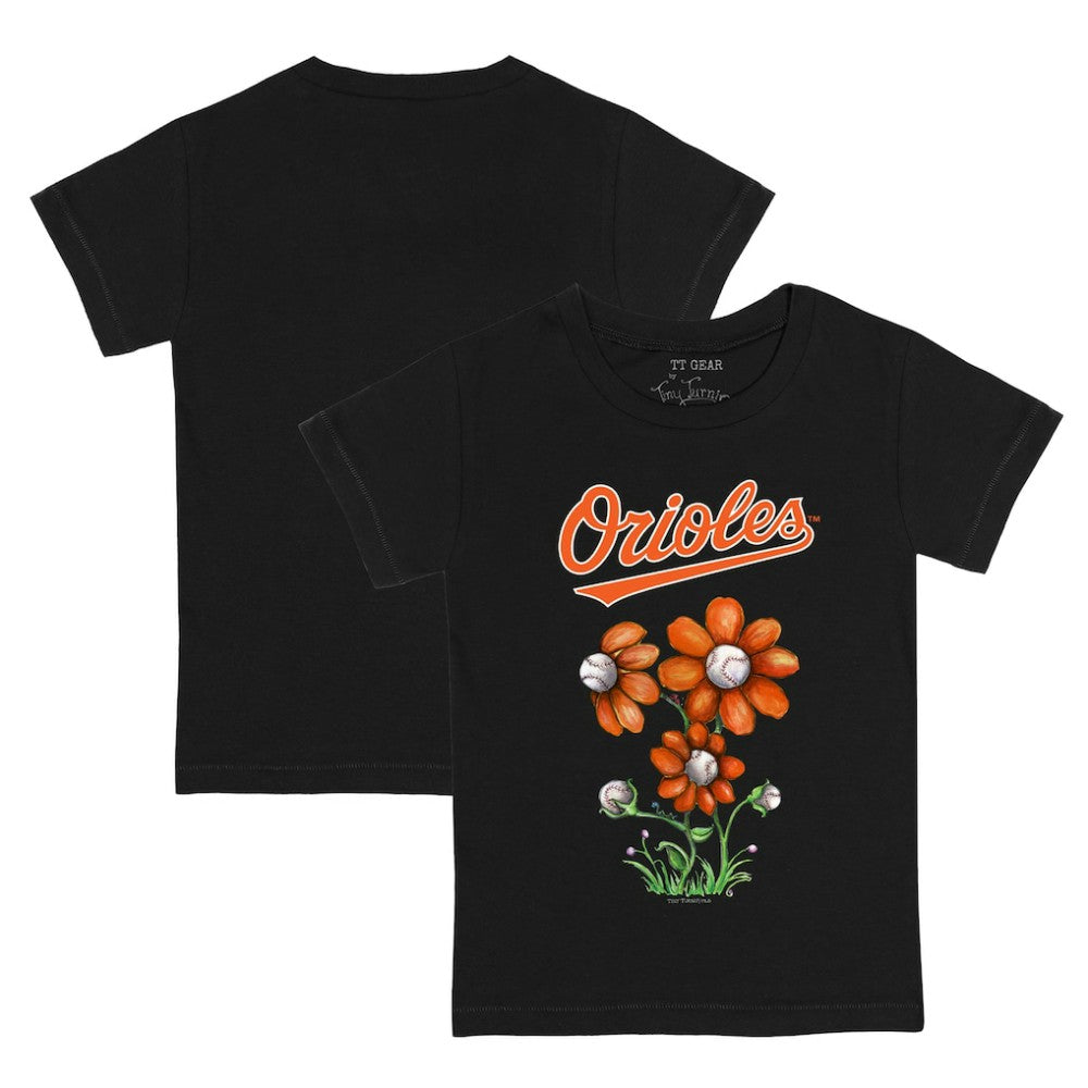 Baltimore Orioles Tiny Turnip Youth Blooming Baseballs T-Shirt - Black T-shirts