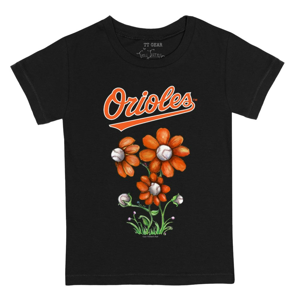 Baltimore Orioles Tiny Turnip Youth Blooming Baseballs T-Shirt - Black T-shirts