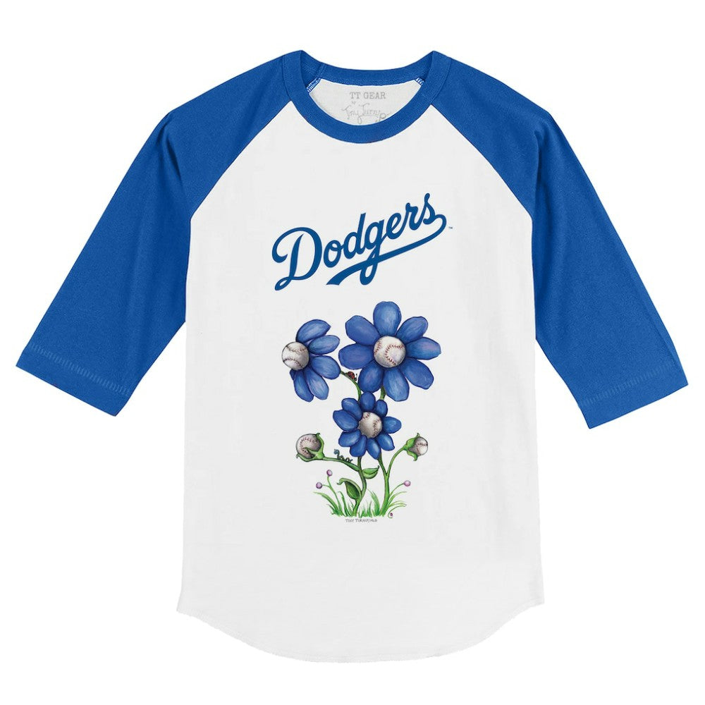 Los Angeles Dodgers Tiny Turnip Youth Blooming Baseballs 3/4-Sleeve Raglan T-Shirt - White/Royal T-shirts