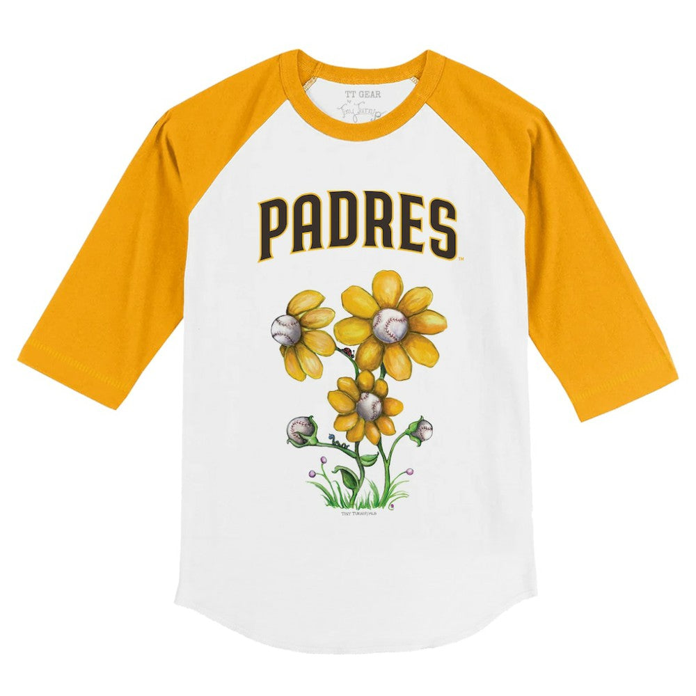 San Diego Padres Tiny Turnip Youth Blooming Baseballs 3/4-Sleeve Raglan T-Shirt - White/Gold T-shirts