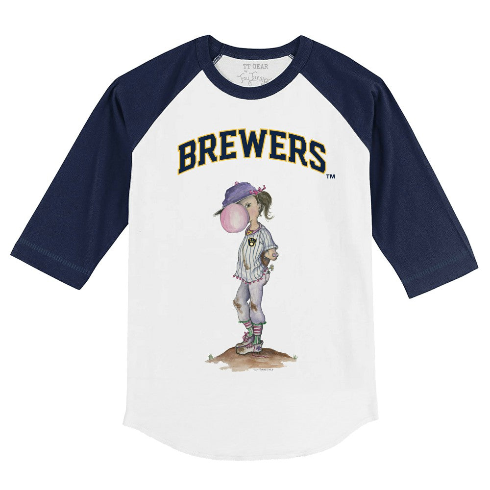 Milwaukee Brewers Tiny Turnip Youth Bubbles 3/4-Sleeve Raglan T-Shirt - White/Navy T-shirts