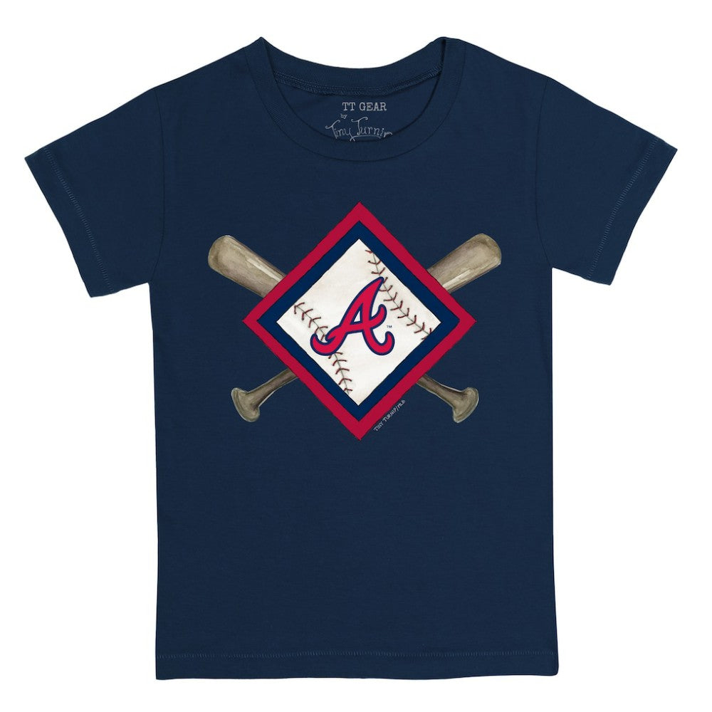 Atlanta Braves Tiny Turnip Youth Diamond Cross Bats T-Shirt - Navy T-shirts