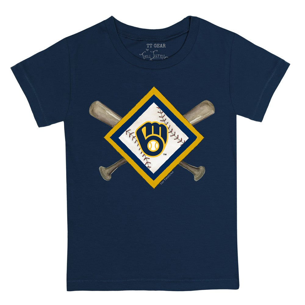 Milwaukee Brewers Tiny Turnip Youth Diamond Cross Bats T-Shirt - Navy T-shirts