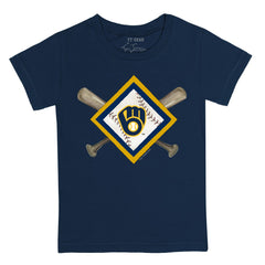 Milwaukee Brewers Tiny Turnip Youth Diamond Cross Bats T-Shirt - Navy T-shirts