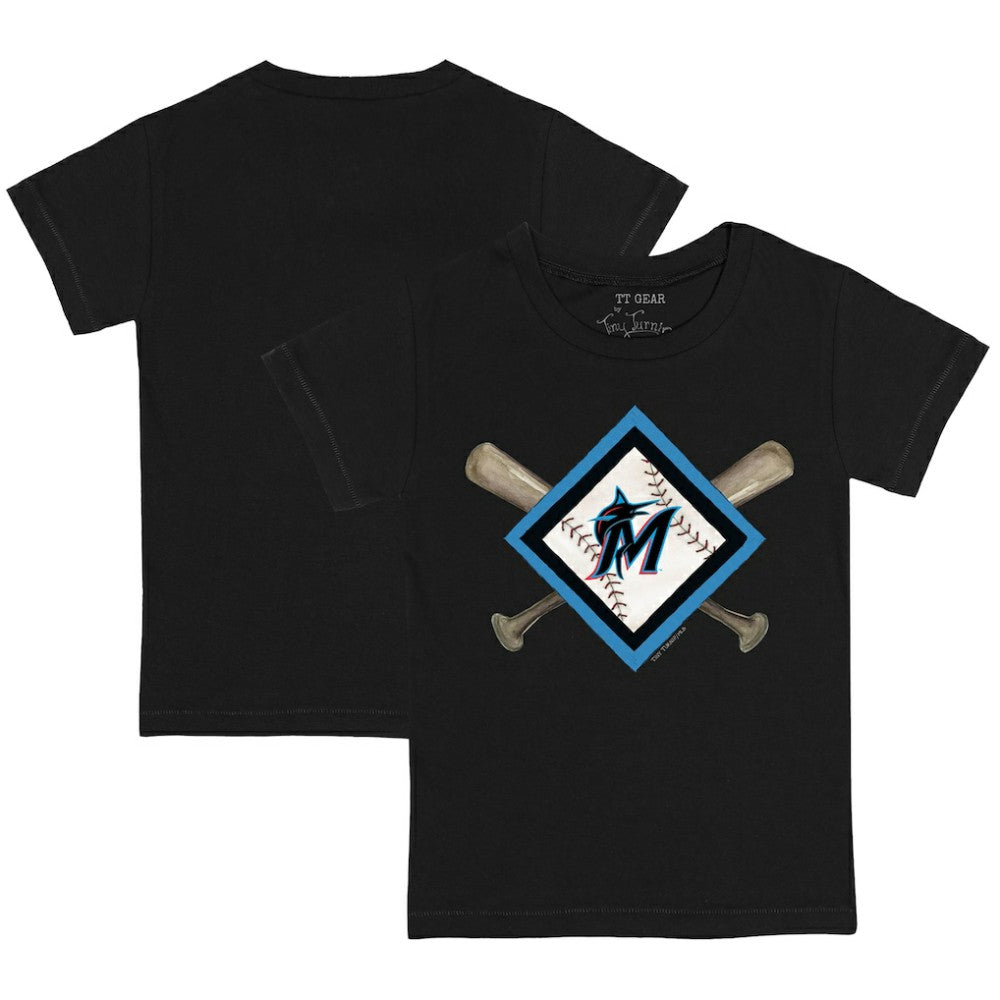 Miami Marlins Tiny Turnip Youth Diamond Cross Bats T-Shirt - Black T-shirts