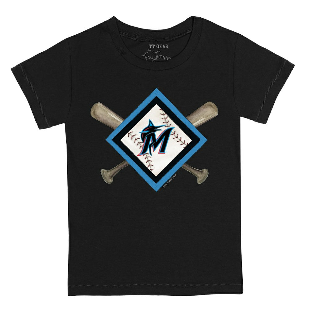 Miami Marlins Tiny Turnip Youth Diamond Cross Bats T-Shirt - Black T-shirts