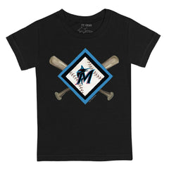 Miami Marlins Tiny Turnip Youth Diamond Cross Bats T-Shirt - Black T-shirts