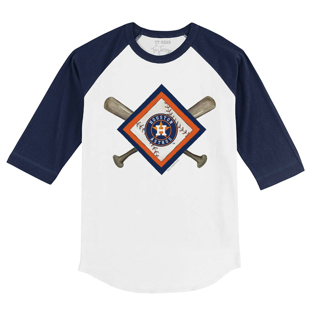 Houston Astros Tiny Turnip Youth Diamond Cross Bats 3/4-Sleeve Raglan T-Shirt - White/Navy T-shirts