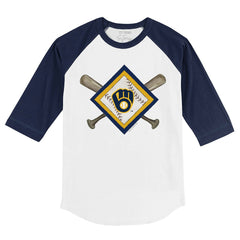 Milwaukee Brewers Tiny Turnip Youth Diamond Cross Bats 3/4-Sleeve Raglan T-Shirt - White/Navy T-shirts