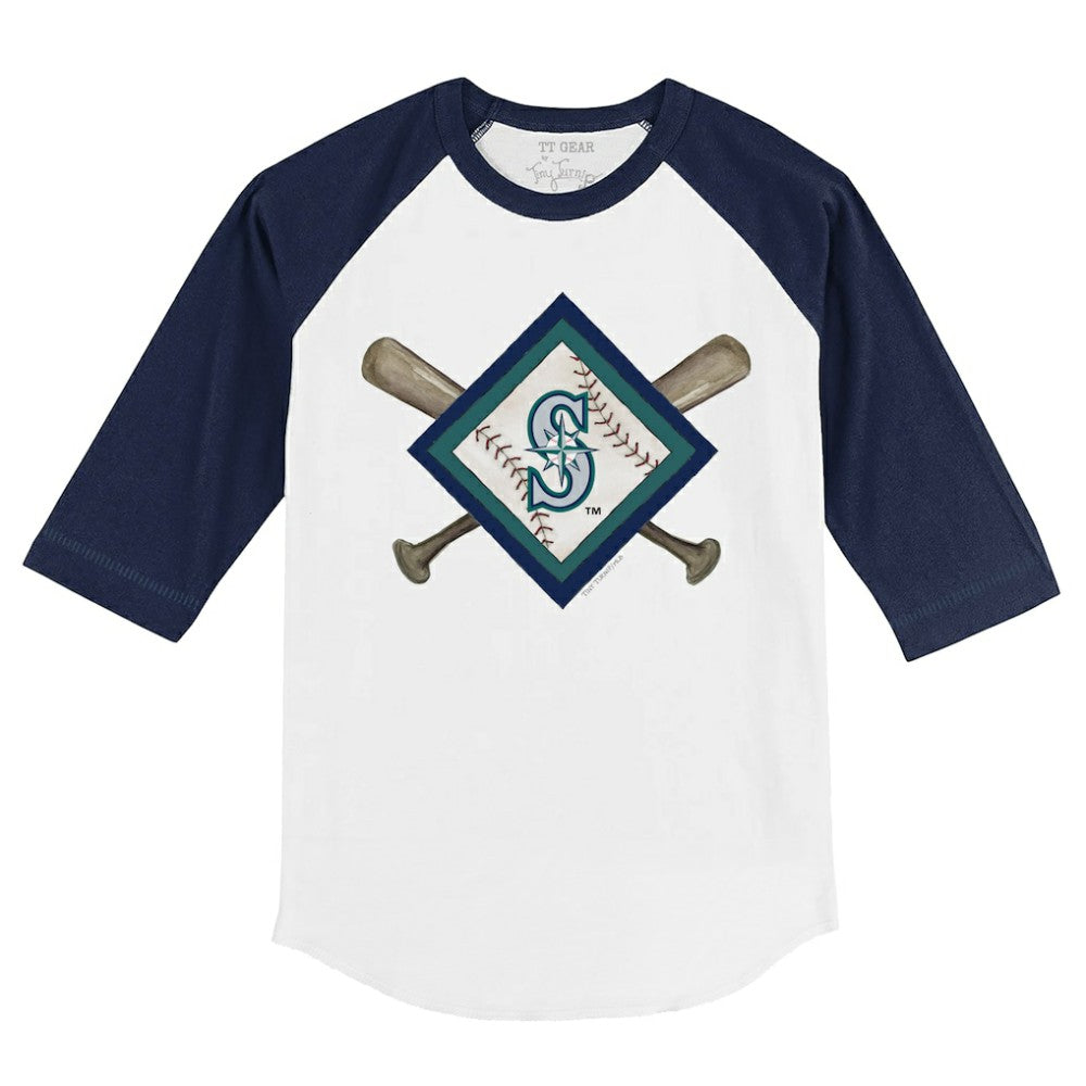 Seattle Mariners Tiny Turnip Youth Diamond Cross Bats 3/4-Sleeve Raglan T-Shirt - White/Navy T-shirts