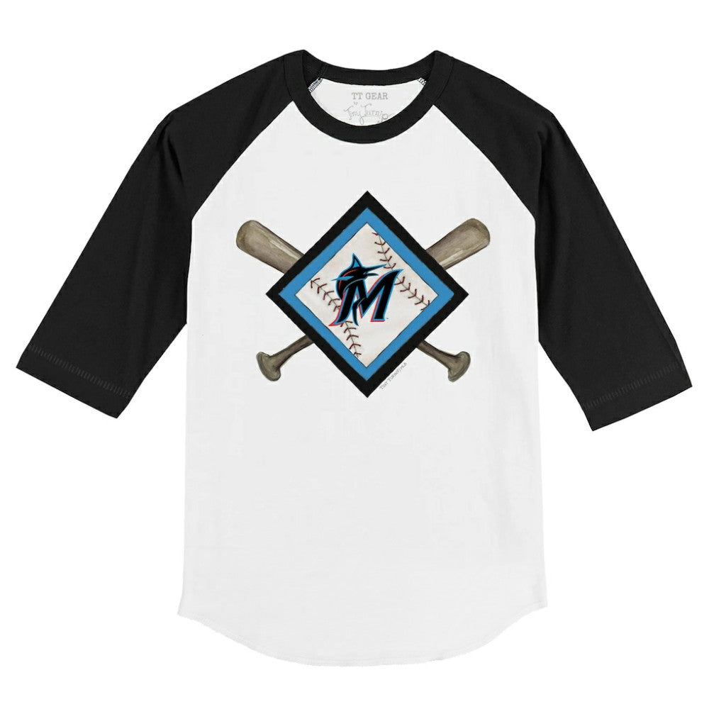 Miami Marlins Tiny Turnip Youth Diamond Cross Bats 3/4-Sleeve Raglan T-Shirt - White/Black T-shirts