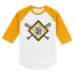 San Diego Padres Tiny Turnip Youth Diamond Cross Bats 3/4-Sleeve Raglan T-Shirt - White/Gold T-shirts