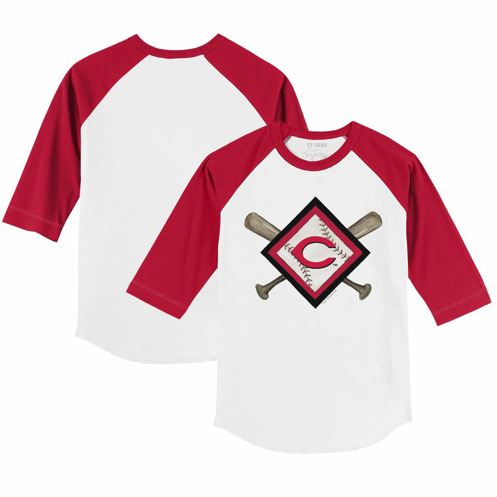 Cincinnati Reds Tiny Turnip Youth Diamond Cross Bats 3/4-Sleeve Raglan T-Shirt - White/Red T-shirts