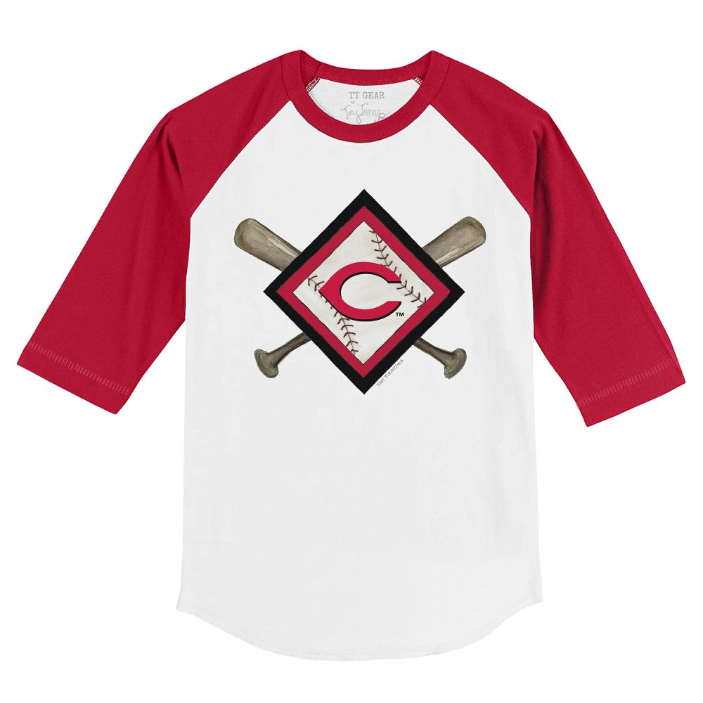 Cincinnati Reds Tiny Turnip Youth Diamond Cross Bats 3/4-Sleeve Raglan T-Shirt - White/Red T-shirts