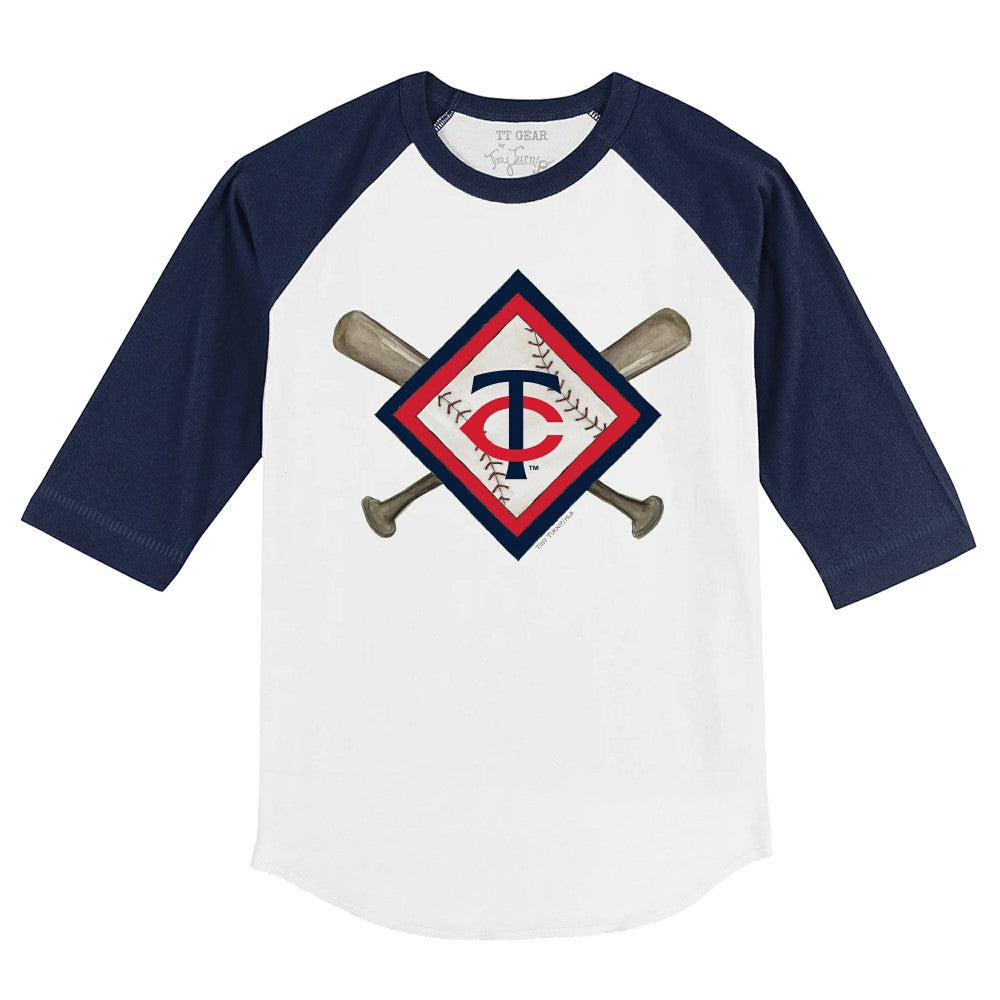 Minnesota Twins Tiny Turnip Youth Diamond Cross Bats 3/4-Sleeve Raglan T-Shirt - White/Navy T-shirts